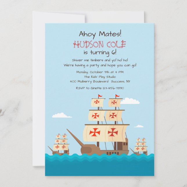 Niña, Pita and Santa Maria Invitation (Front)