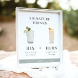 NINA Sage Green Signature Drink His and Hers Sign<br><div class="desc">This signature drink sign template features an earthy bohemian sage green coloring with a modern minimalist design. The watercolor graphics are handmade and 15 popular drinks are included here in this listing. Click the 'edit using design tool' button in the personalization section to see the drinks that are included. Each...</div>