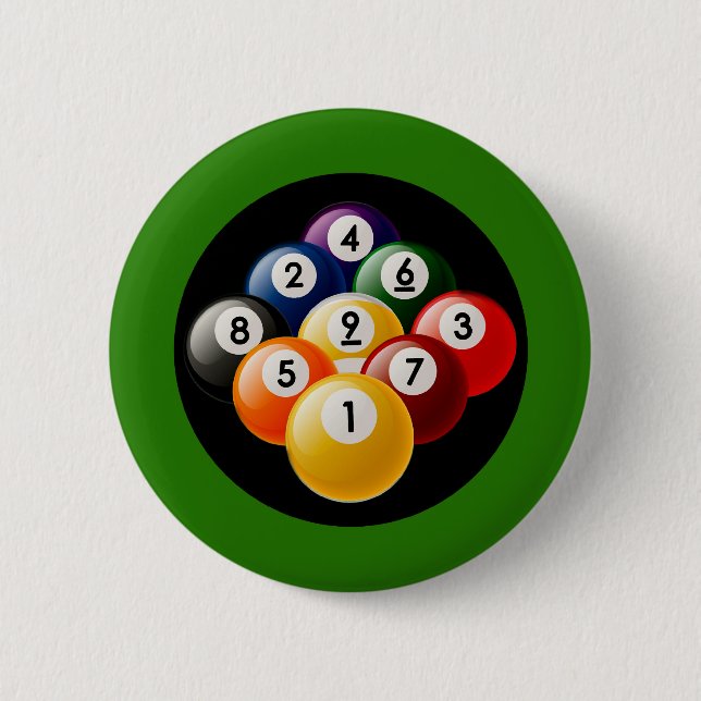 NINE BALL BILLIARDS RACK PINBACK BUTTON (Front)