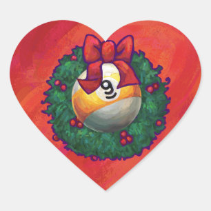 Nine Ball in Christmas Wreath on Red Heart Sticker