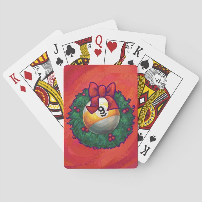Nine Ball in Christmas Wreath on Red Poker Cards (Back)