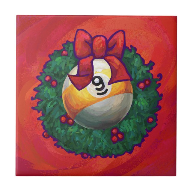 Nine Ball in Christmas Wreath on Red Tile (Front)