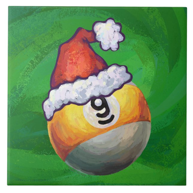 Nine Ball in Santa Hat on Green Ceramic Tile (Front)