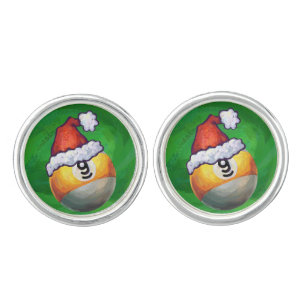Nine Ball in Santa Hat on Green Cufflinks