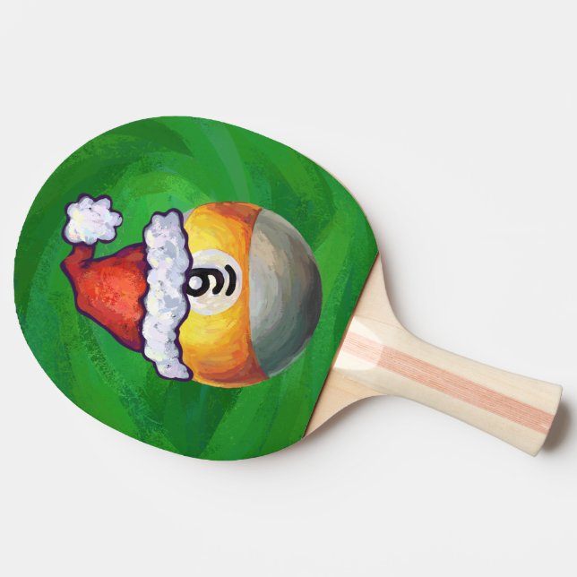 Nine Ball in Santa Hat on Green Ping-Pong Paddle (Side)