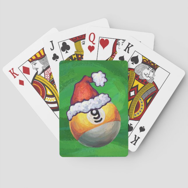 Nine Ball in Santa Hat on Green Poker Cards (Back)