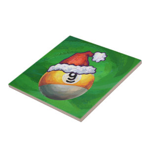 Nine Ball in Santa Hat on Green Tile
