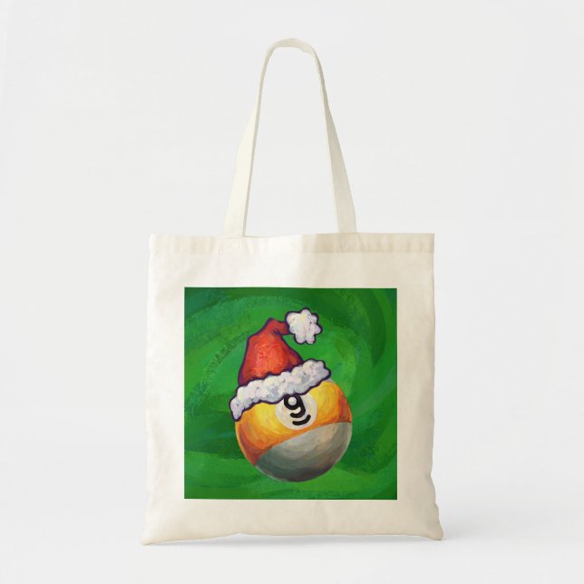 Nine Ball in Santa Hat on Green Tote Bag (Front)