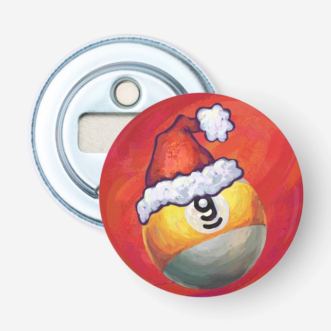 Nine Ball in Santa Hat on Red Bottle Opener (Front)