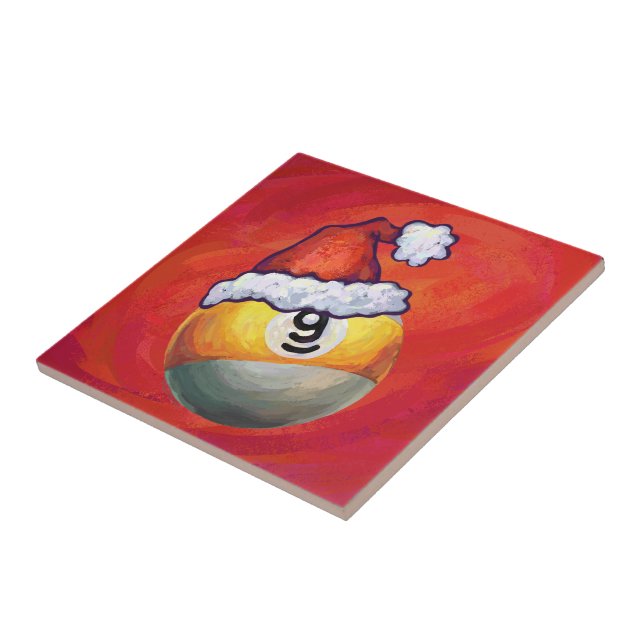Nine Ball in Santa Hat on Red Ceramic Tile (Side)