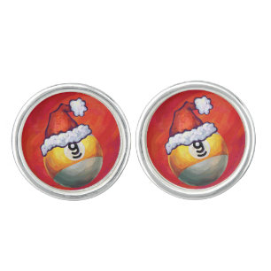 Nine Ball in Santa Hat on Red Cufflinks