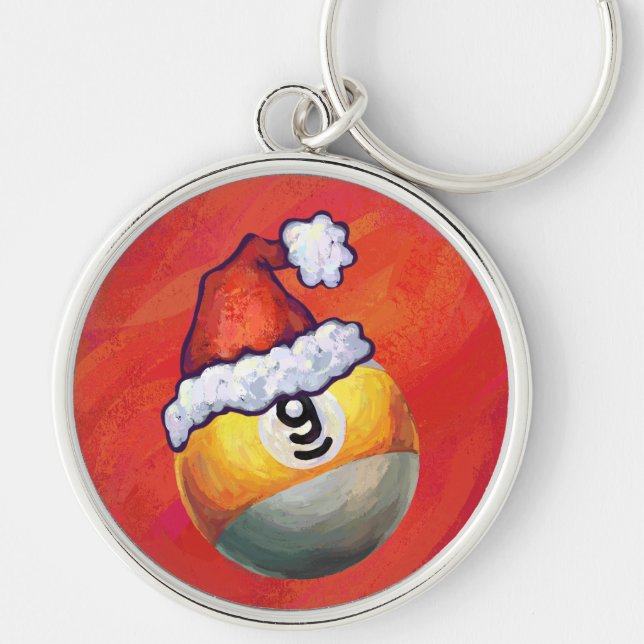 Nine Ball in Santa Hat on Red Keychain (Front)