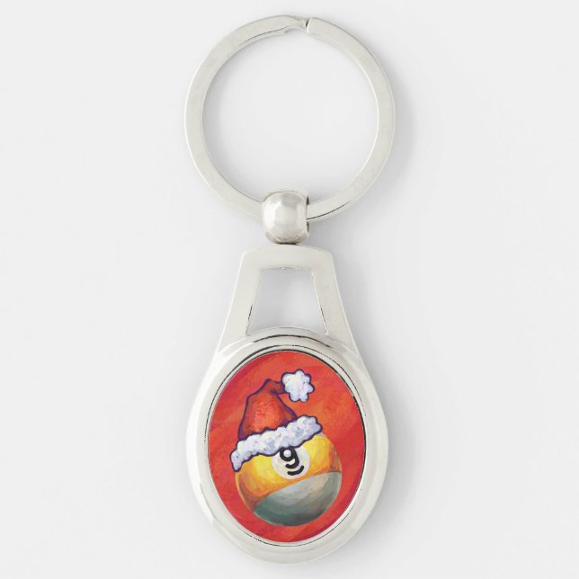 Nine Ball in Santa Hat on Red Keychain (Front)