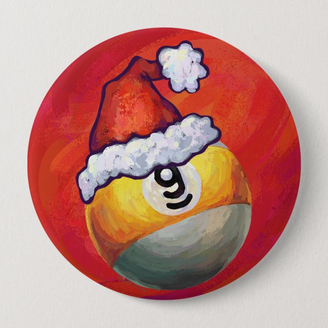 Nine Ball in Santa Hat on Red Pinback Button (Front)