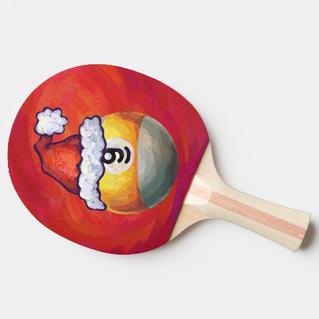 Nine Ball in Santa Hat on Red Ping-Pong Paddle (Side)