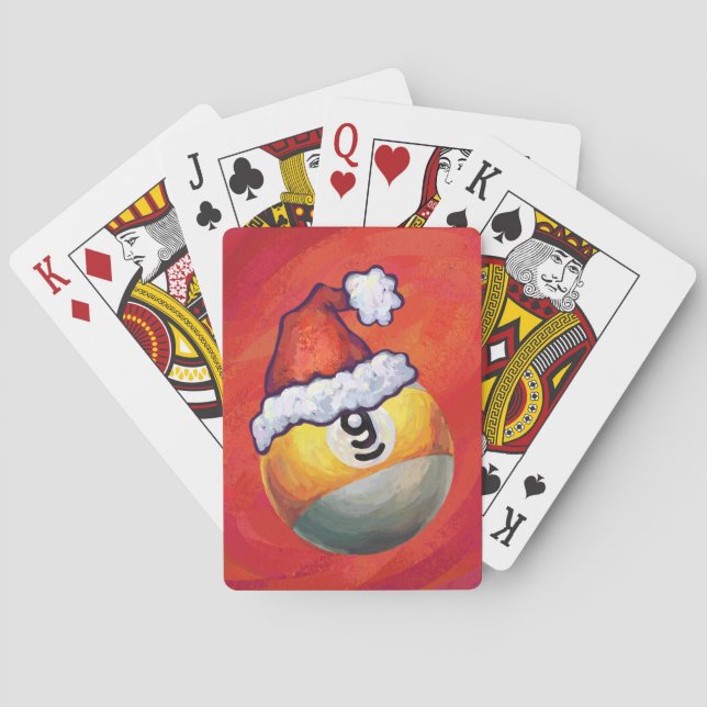 Nine Ball in Santa Hat on Red Poker Cards (Back)