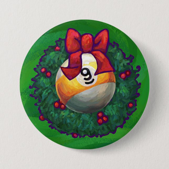 Nine Ball in Wreath on Green Pinback Button (Front)
