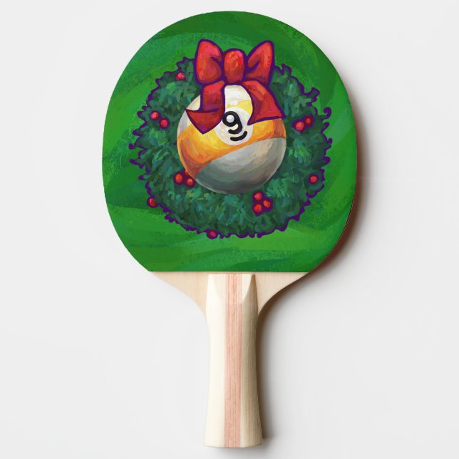 Nine Ball in Wreath on Green Ping-Pong Paddle (Back)
