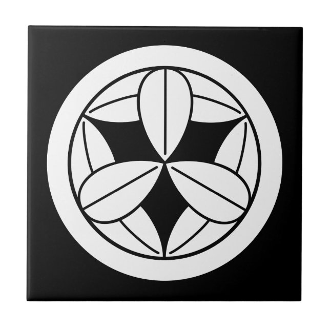 Nine bamboo leaves in circle ceramic tile (Front)