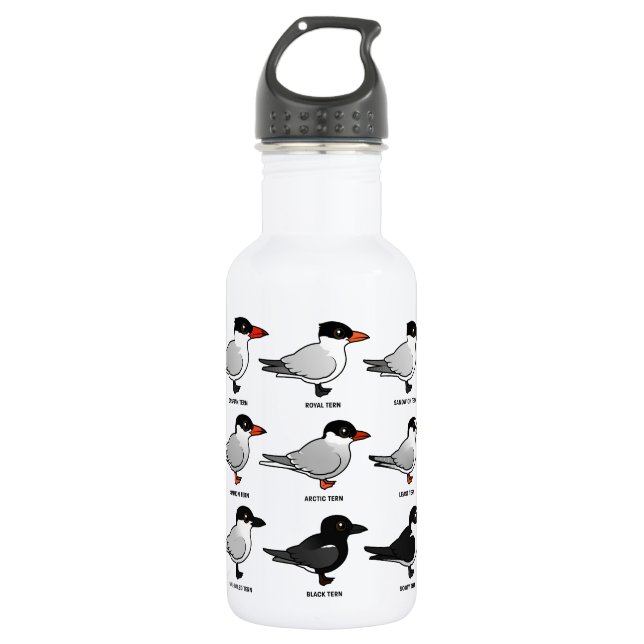 Nine Birdorable Terns (labeled) Water Bottle (Front)