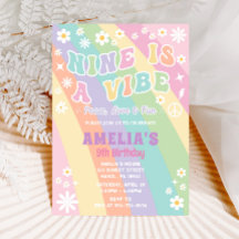 Nine Birthday Invite | Groovy Girl Party Card