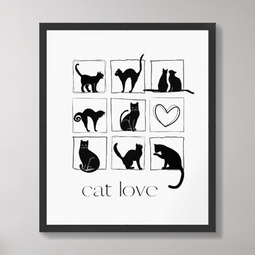 nine black cats in square frames and one heart  framed art