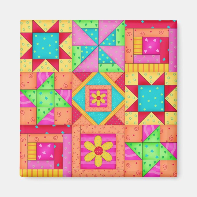 Nine Block Quilt Patchwork Blocks Art Magnet (Front)