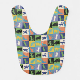 Nine Colorful Cool Cats in Quilt Squares Baby Bib