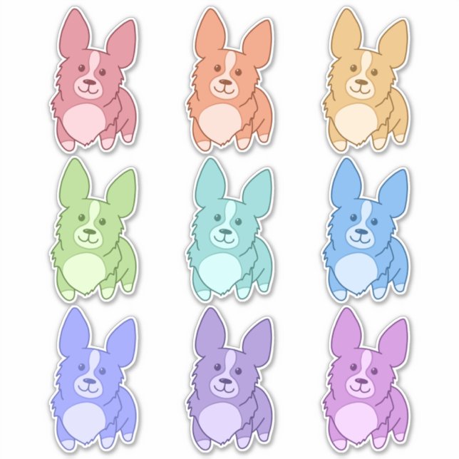 Nine Colorful Corgi Stickers (Front)