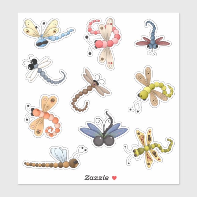Nine Colorful Dragonflies Vinyl Sticker (Sheet)