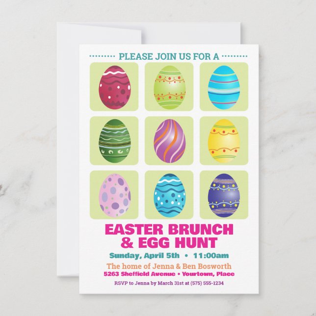 Nine Easter Eggs Hunt Decorating Party Invitation (Front)