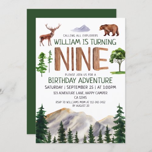 Nine Explorer Boy Birthday  Invitation