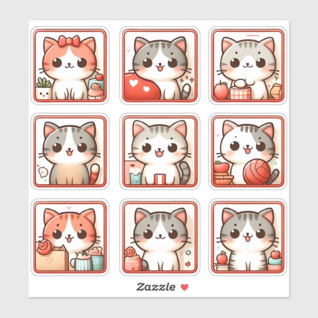 Nine Feline Emotions Sticker (Sheet)