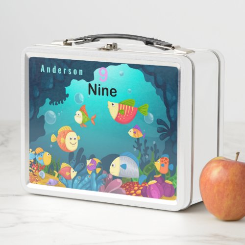 Nine Fishes Went A Swimming in the Deep Blue Ocean Metal Lunch Box