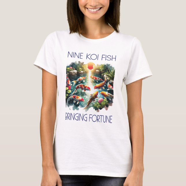 Nine Fortune Koi Women White T-Shirt (Front)