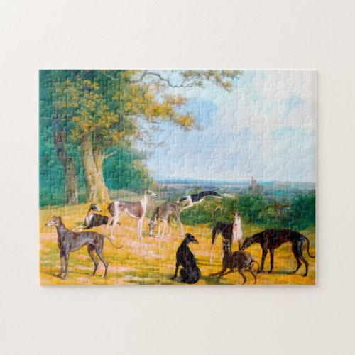 Nine Greyhounds in a Landscape by Jacques_Laurent  Jigsaw Puzzle