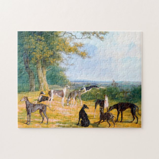 Nine Greyhounds in a Landscape by Jacques-Laurent  Jigsaw Puzzle (Horizontal)