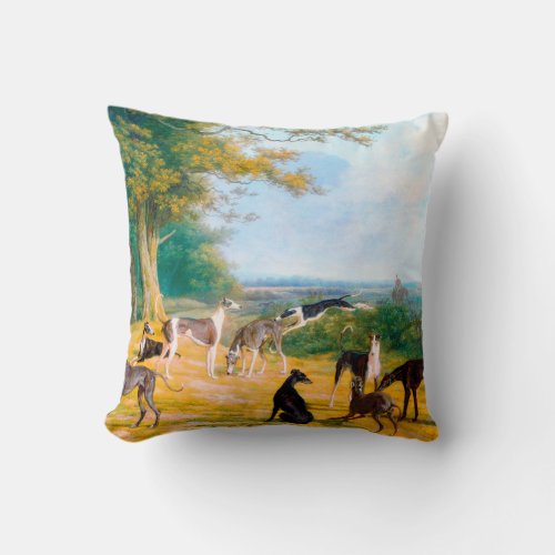 Nine Greyhounds in a Landscape by Jacques_Laurent  Throw Pillow