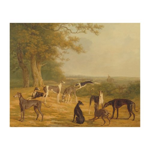 Nine Greyhounds in a Landscape oil on canvas Wood Wall Decor