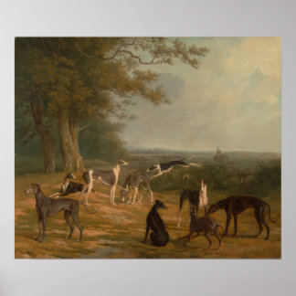 Nine Greyhounds in a Landscape Poster