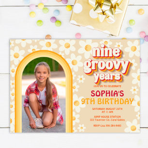 Nine Groovy Years 9th Birthday Photo Invitation