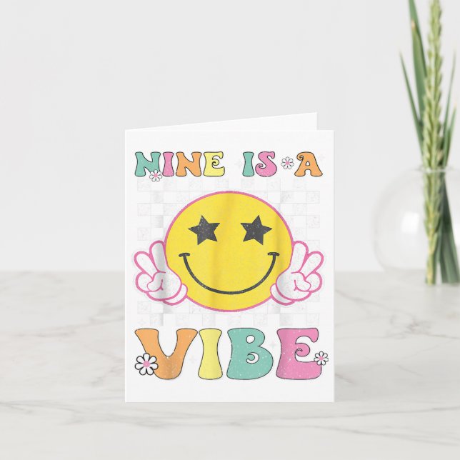 Nine Is A Vibe 9th Birthday Groovy Smile Face 9 Ye Card (Front)