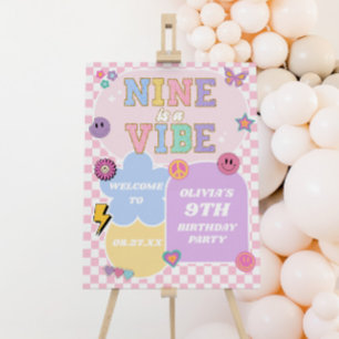 Nine Is A Vibe 9th Birthday Party Welcome Sign