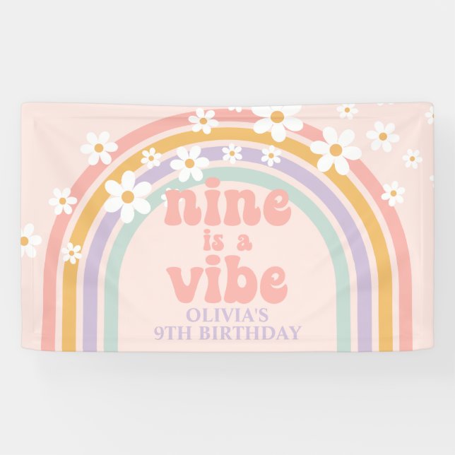 Nine is a Vibe Pastel rainbow 9th birthday Banner (Horizontal)