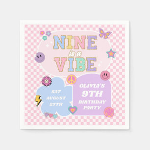 Nine Is A Vibe Preppy Patch 9th Birthday Party Napkins