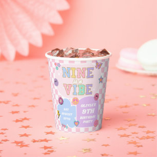 Nine Is A Vibe Preppy Patch 9th Birthday Party Paper Cups