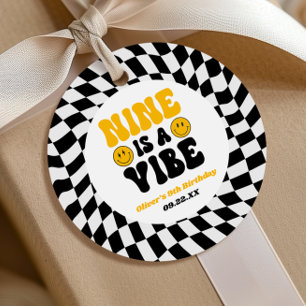 Nine Is A Vibe Retro Ninth 9th Birthday Party Favor Tags