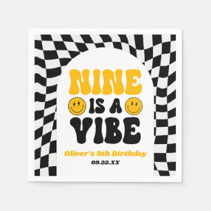 Nine Is A Vibe Retro Ninth 9th Birthday Party Napkins