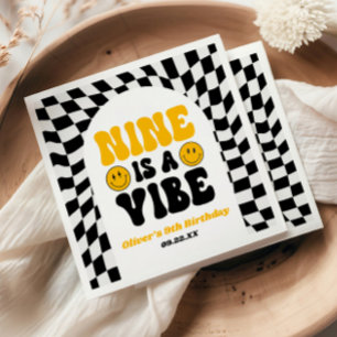 Nine Is A Vibe Retro Ninth 9th Birthday Party Napkins