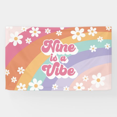 Nine is a Vibe Retro Rainbow 9th Birthday Banner